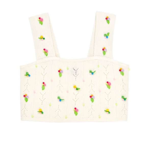 YANYAN KNITS ROSIE (ROSEBUD) CROP TOP IN ICE WHITE LAMBSWOOL - Picture 1 of 6